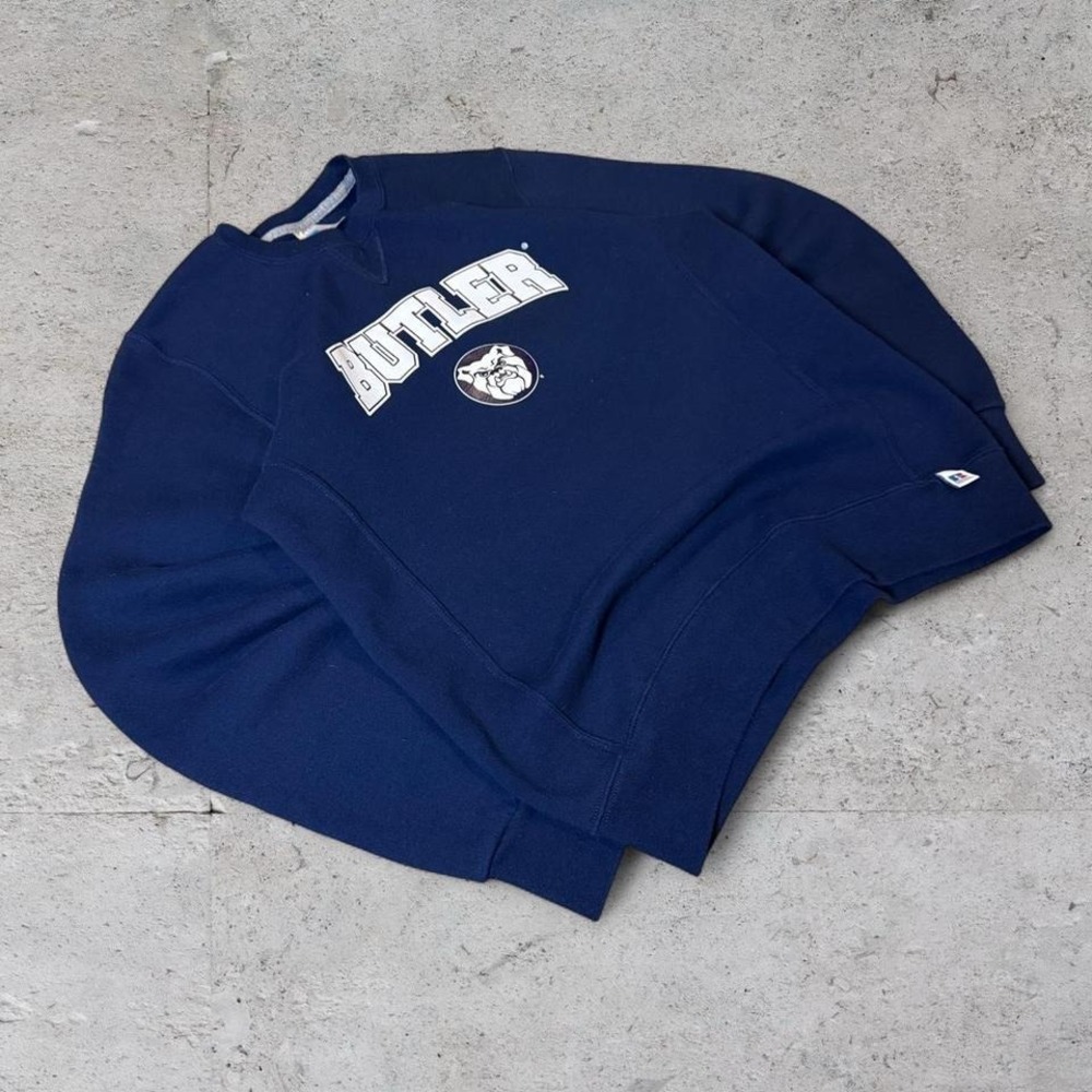 Mens navy Russel athletic heavyweight cotton college of Butler Crewneck size m